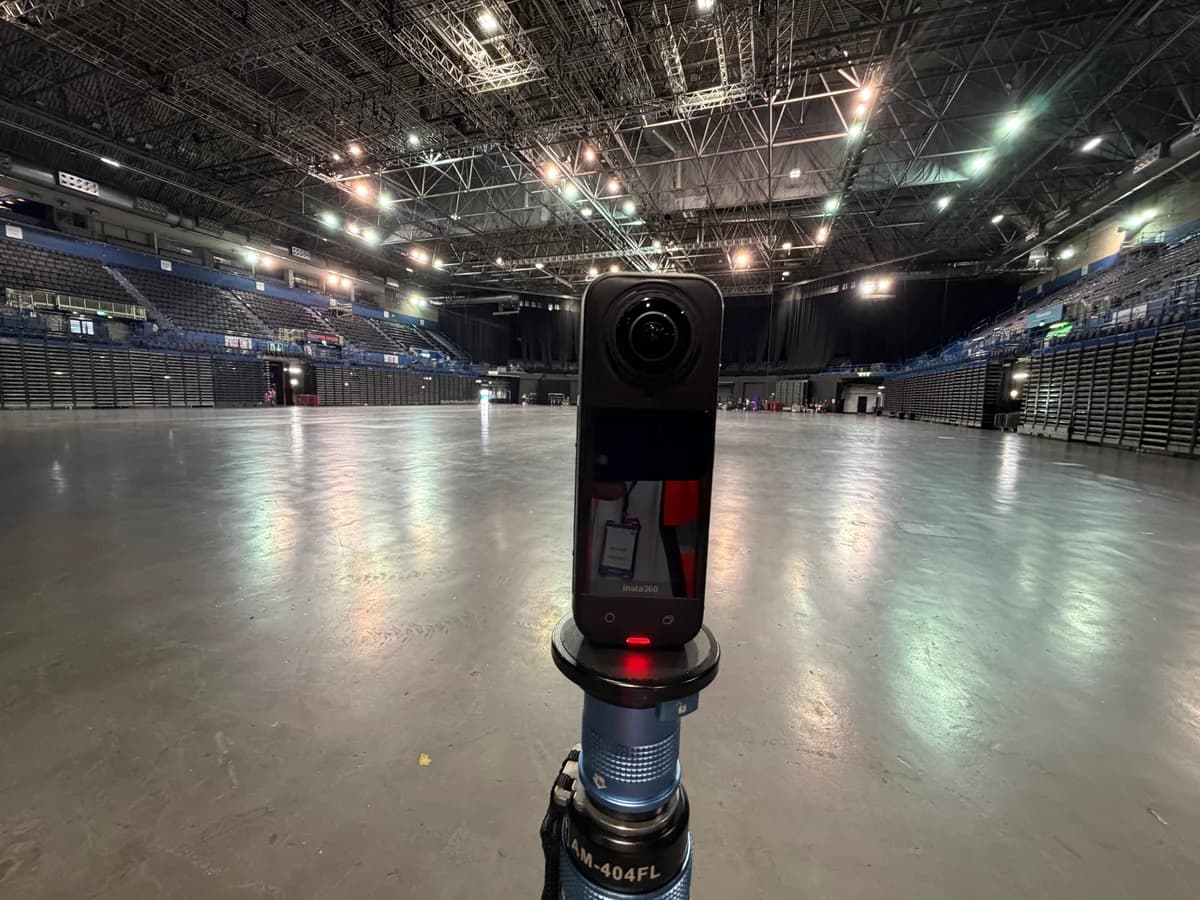 360-degree camera on the floor of Utilita Arena Birmingham during capture