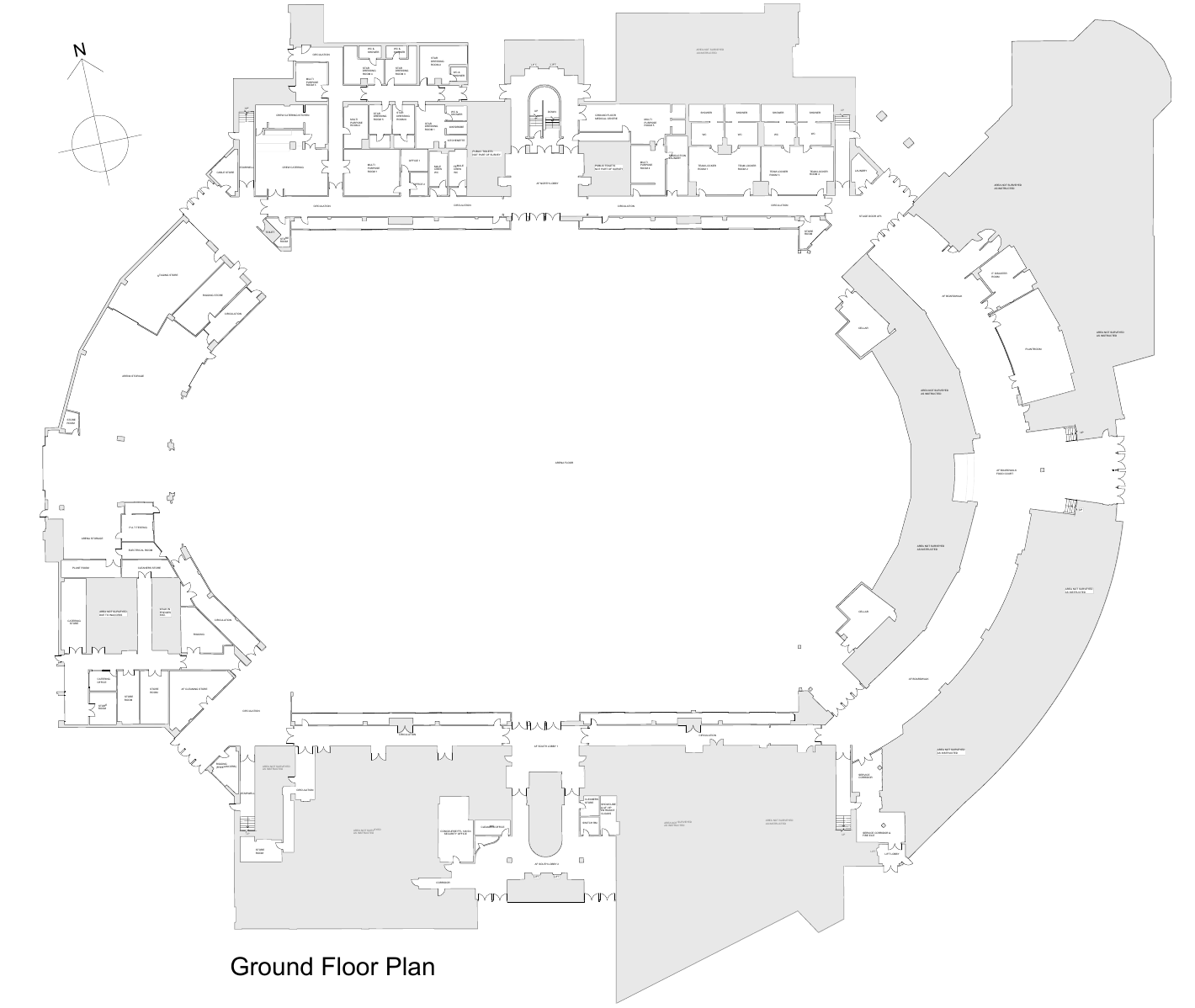 Ground floor drawing of Utilita Arena Birmingham, generated from RTC360 scan data